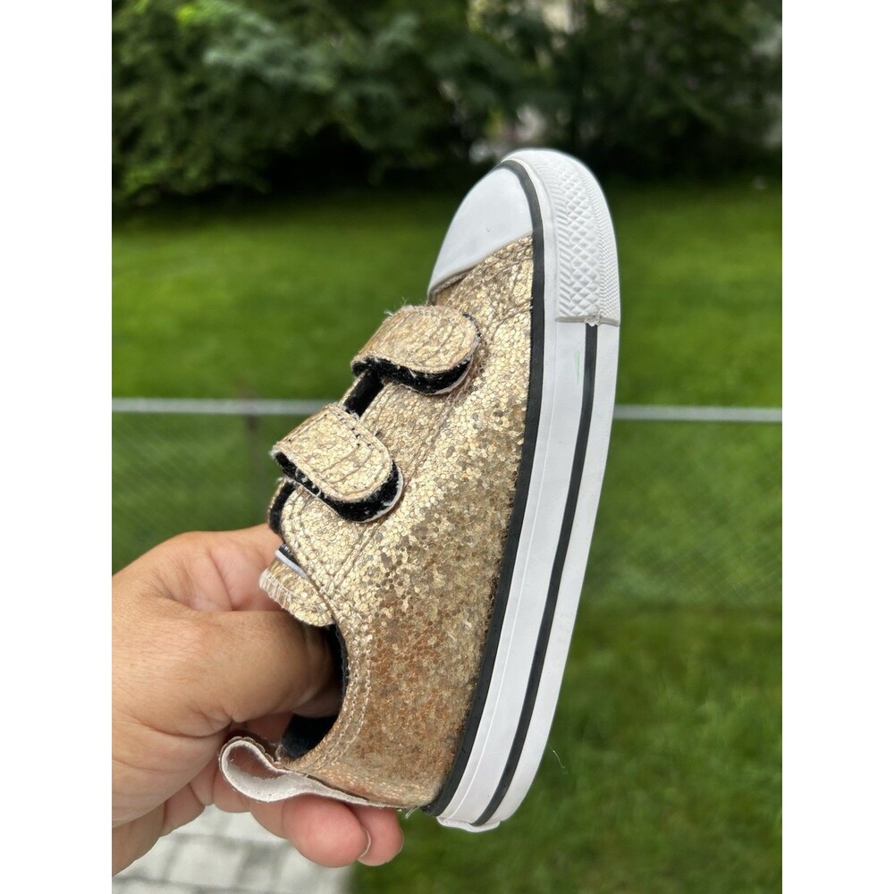 Converse All Star Infant Gold Glitter Sneakers Size 8 US / EU 24 - Picture 8 of 10